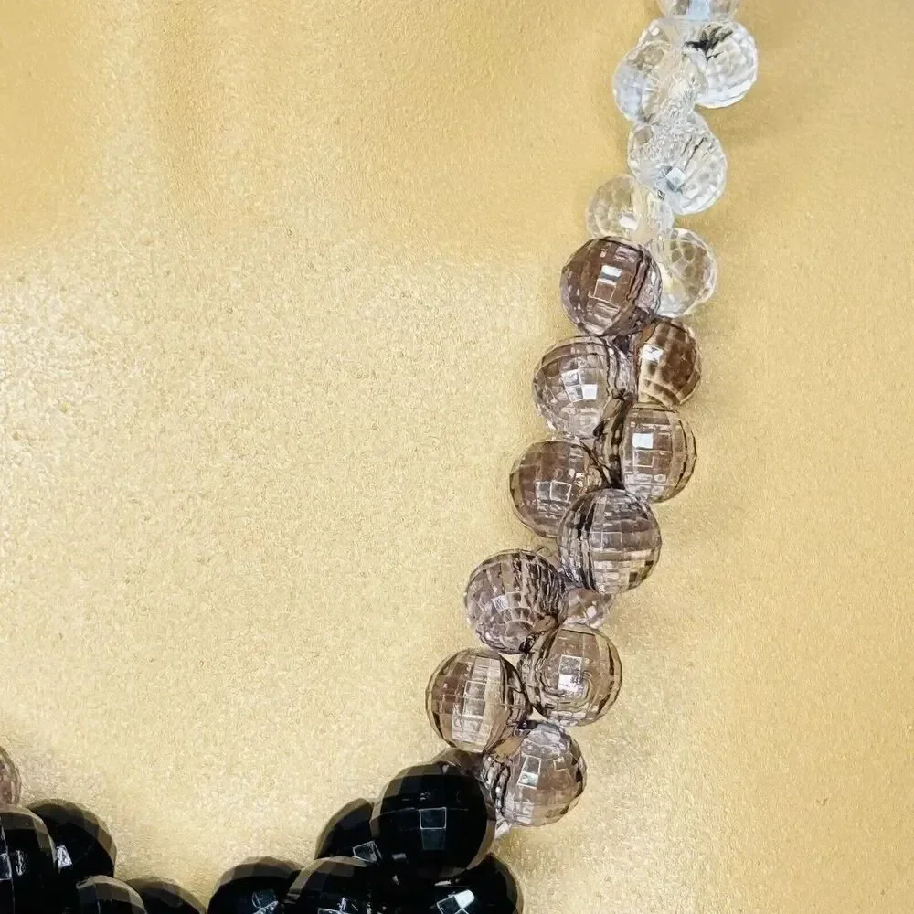 Vintage Faceted Lucite Bead Necklace Smokey Purple Taupe Plastic Graduated 4151